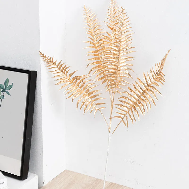 Artificial Persian eucalyptus ginkgo leaf flower arrangement in gold plastic for wedding home decor