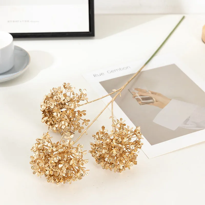 Artificial Persian eucalyptus ginkgo leaf flower arrangement in gold plastic for wedding home decor