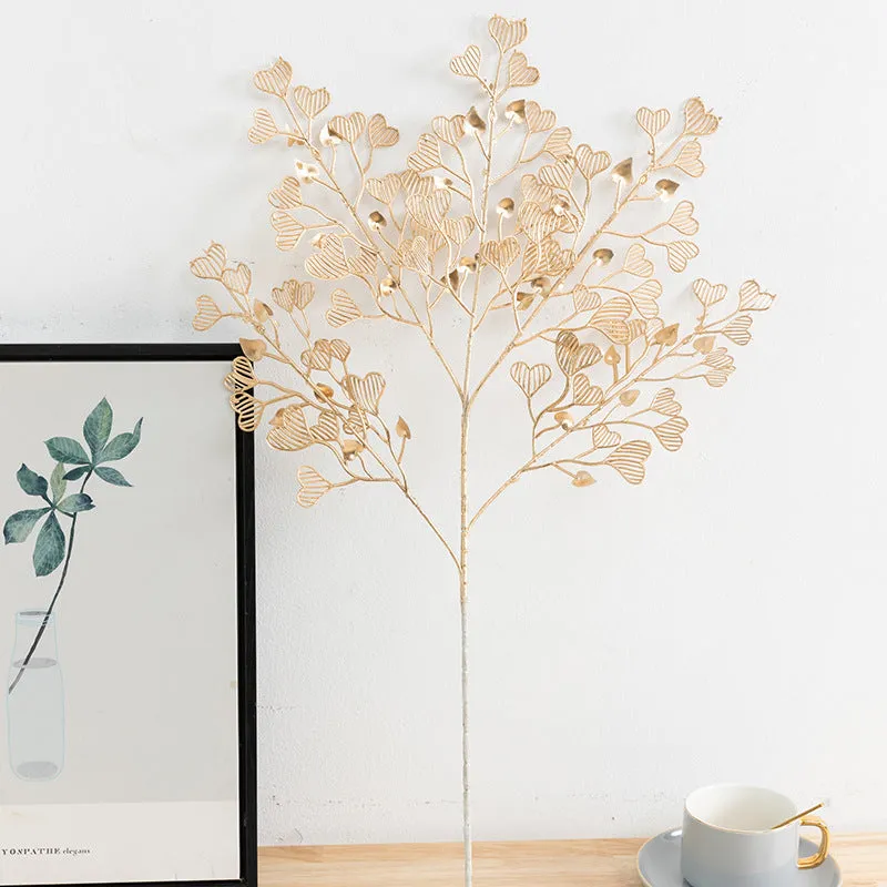 Artificial Persian eucalyptus ginkgo leaf flower arrangement in gold plastic for wedding home decor