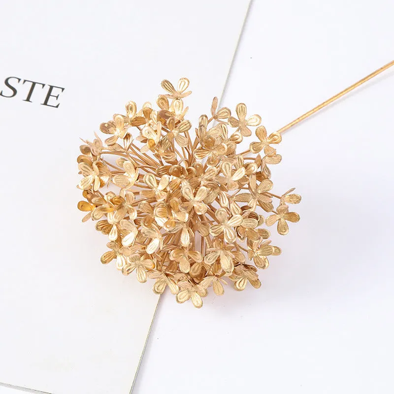 Artificial Persian eucalyptus ginkgo leaf flower arrangement in gold plastic for wedding home decor