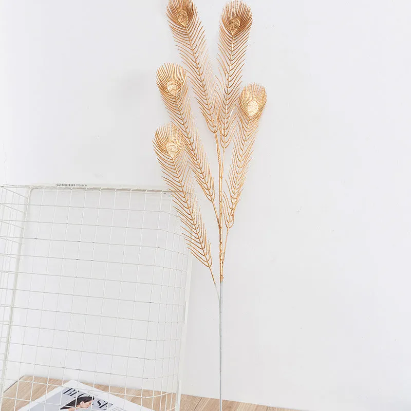 Artificial Persian eucalyptus ginkgo leaf flower arrangement in gold plastic for wedding home decor
