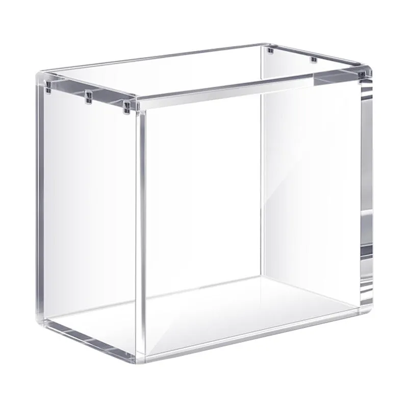 Transparent acrylic magnetic dustproof storage box with clear view, available in two sizes for display or storage