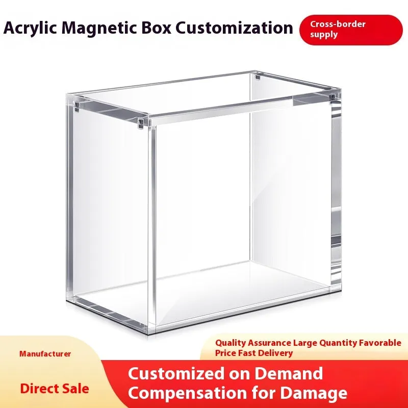 Transparent acrylic magnetic dustproof storage box with clear view, available in two sizes for display or storage