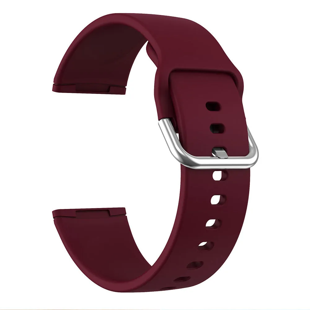 Solid colour silicone replacement strap with silver buckle for Fitbit Versa 3 and Sense 2 watches.