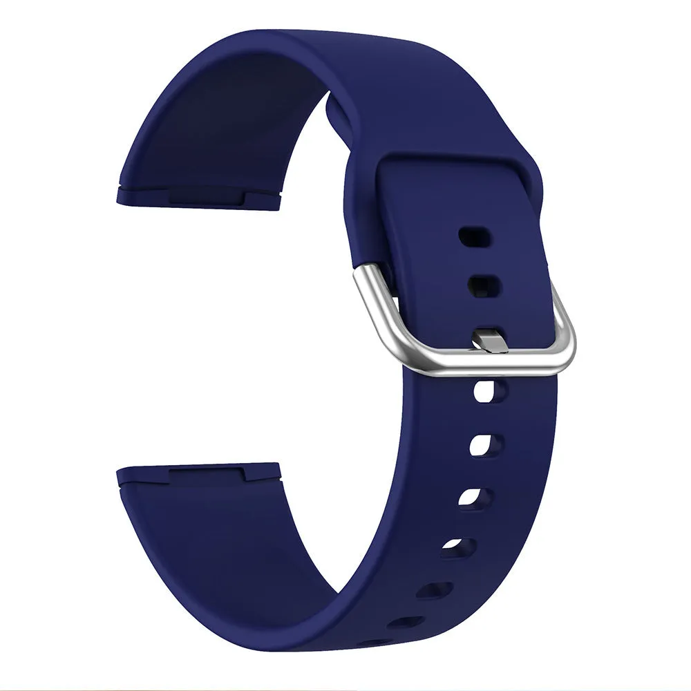 Solid colour silicone replacement strap with silver buckle for Fitbit Versa 3 and Sense 2 watches.