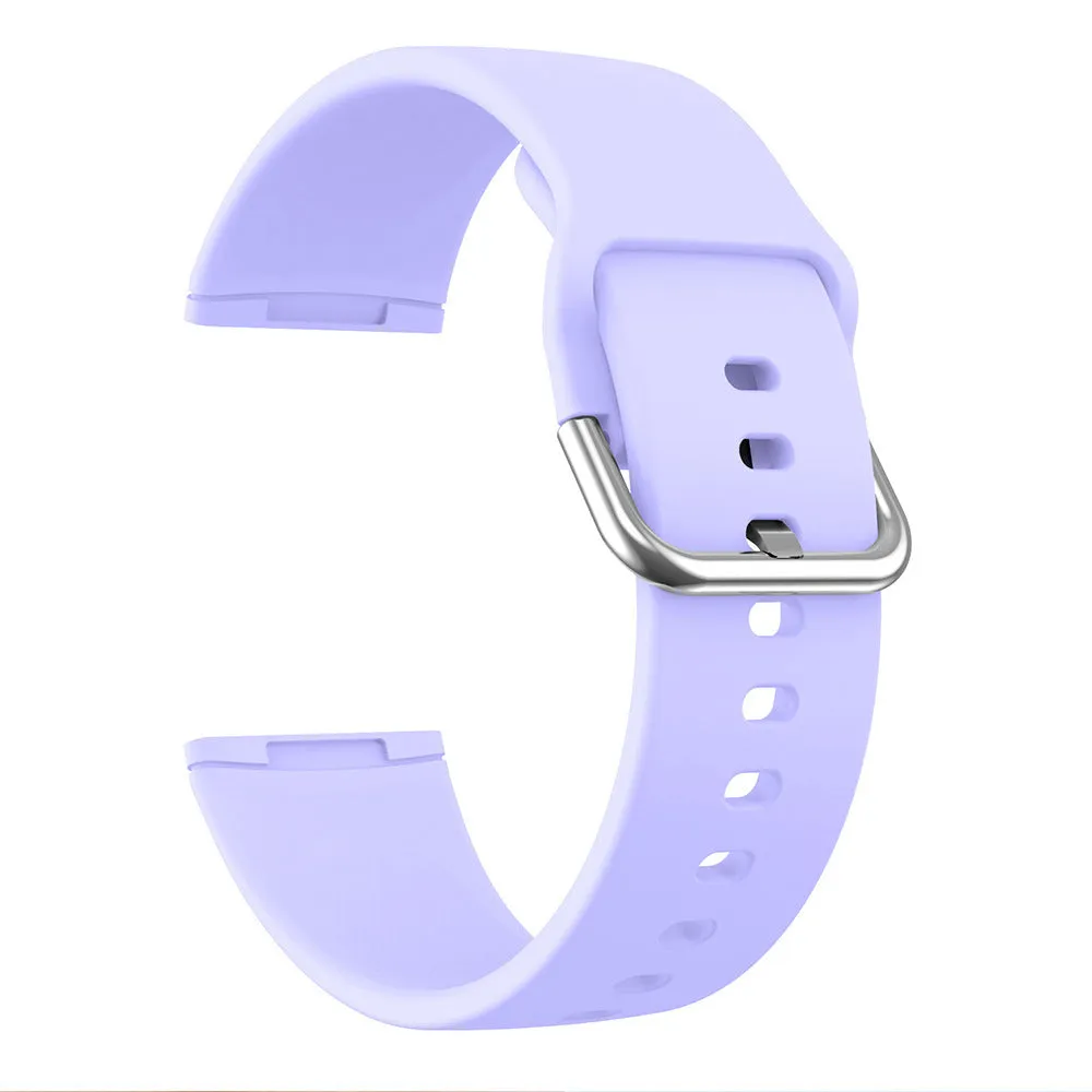 Solid colour silicone replacement strap with silver buckle for Fitbit Versa 3 and Sense 2 watches.