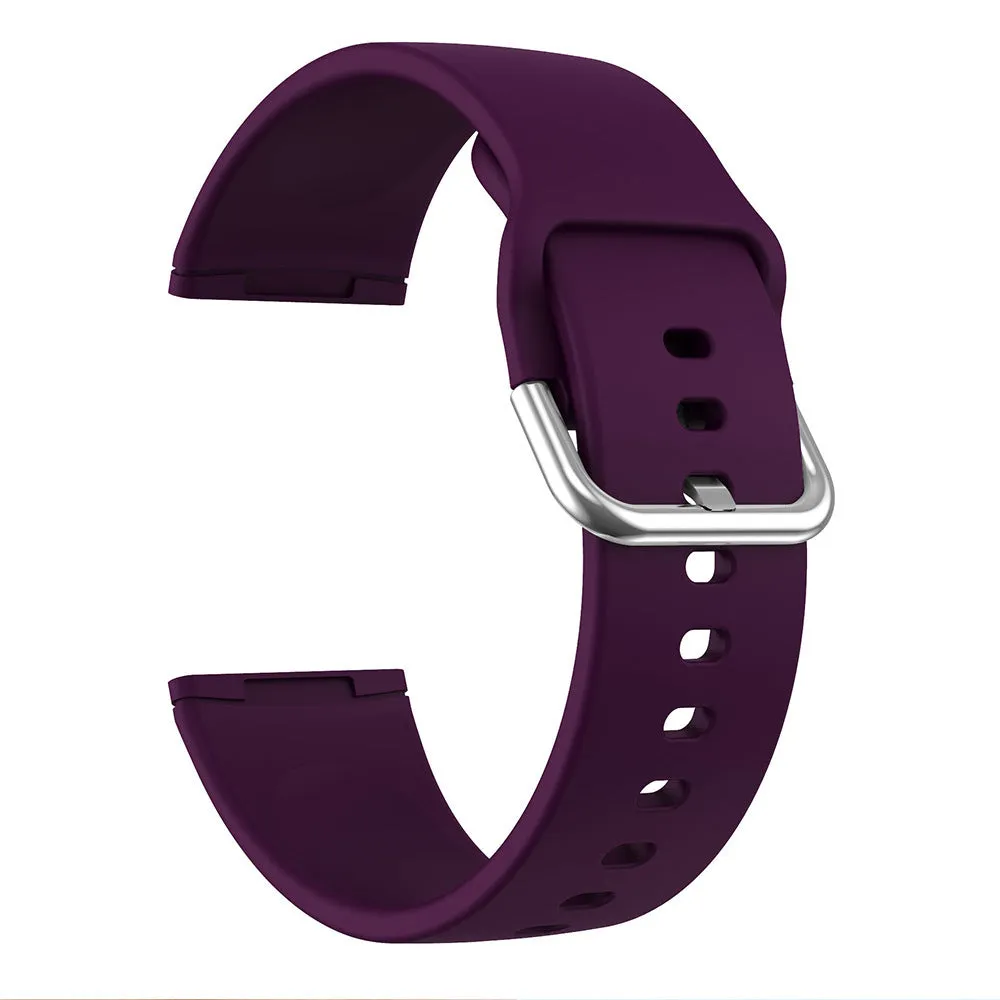 Solid colour silicone replacement strap with silver buckle for Fitbit Versa 3 and Sense 2 watches.