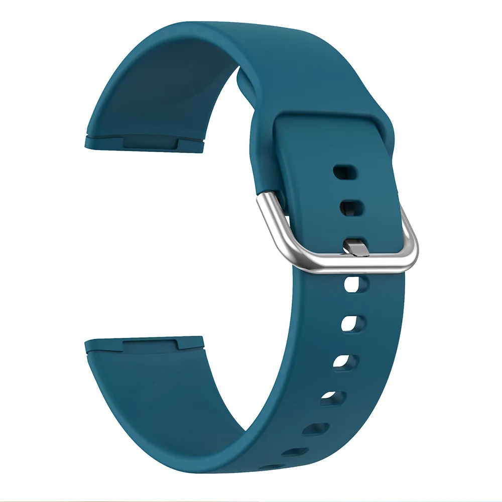 Solid colour silicone replacement strap with silver buckle for Fitbit Versa 3 and Sense 2 watches.