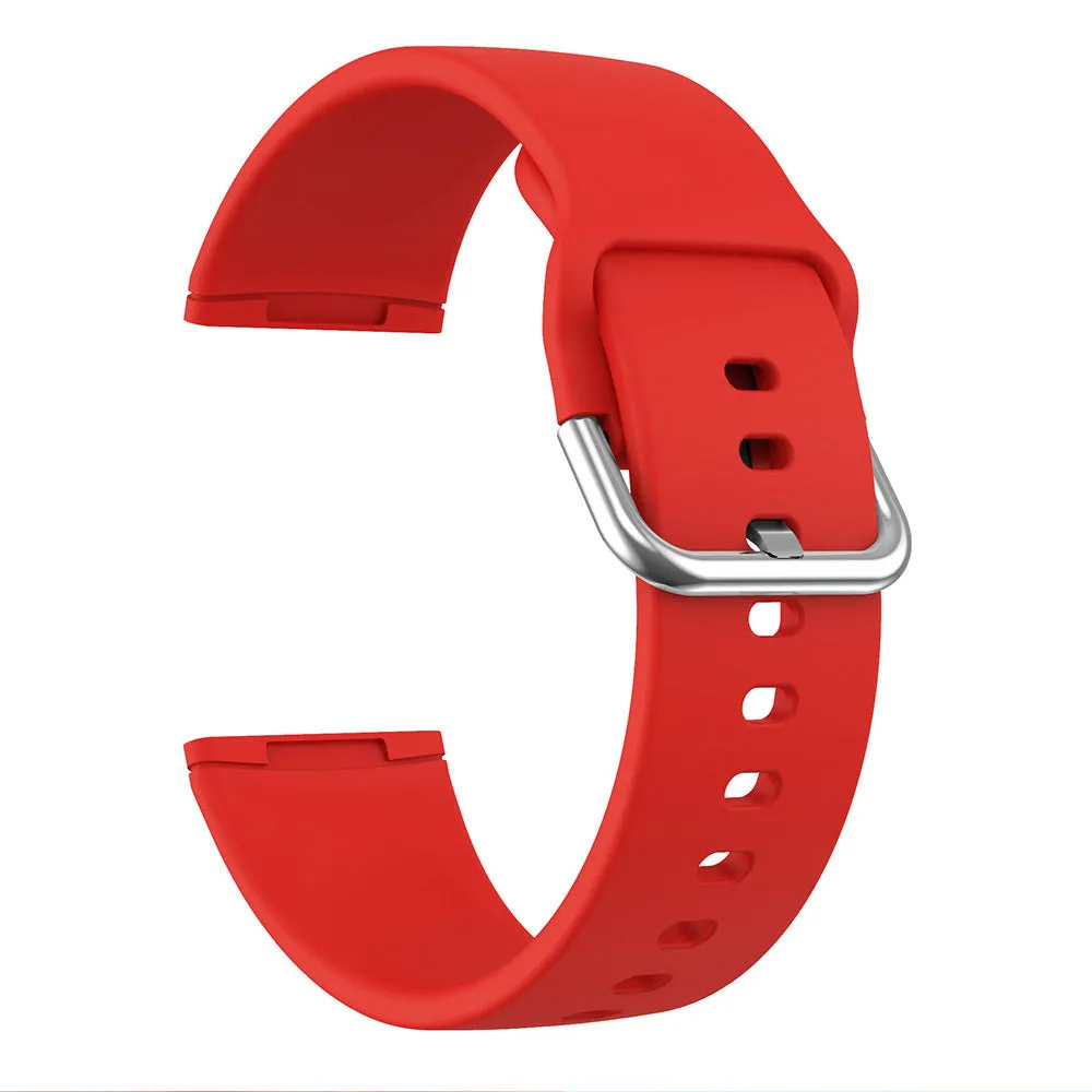 Solid colour silicone replacement strap with silver buckle for Fitbit Versa 3 and Sense 2 watches.