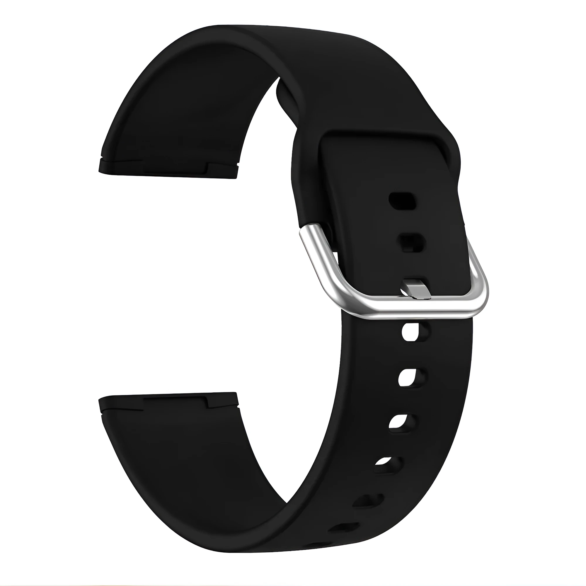 Solid colour silicone replacement strap with silver buckle for Fitbit Versa 3 and Sense 2 watches.
