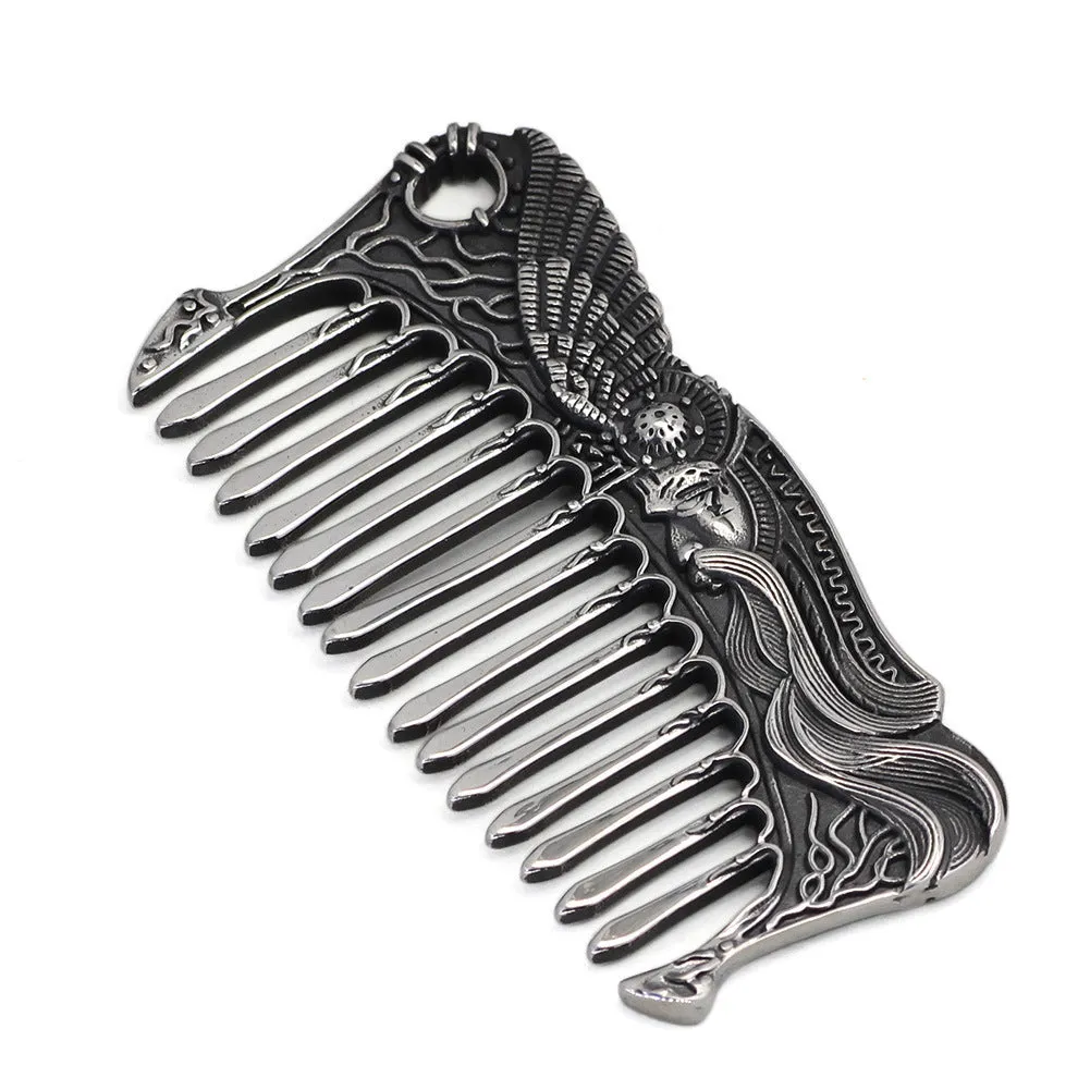 Nordic Viking stainless steel comb double-sided with Aoding crow design steel colour unisex