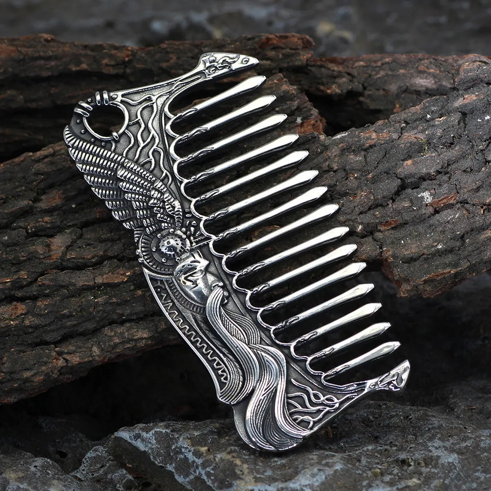 Nordic Viking stainless steel comb double-sided with Aoding crow design steel colour unisex