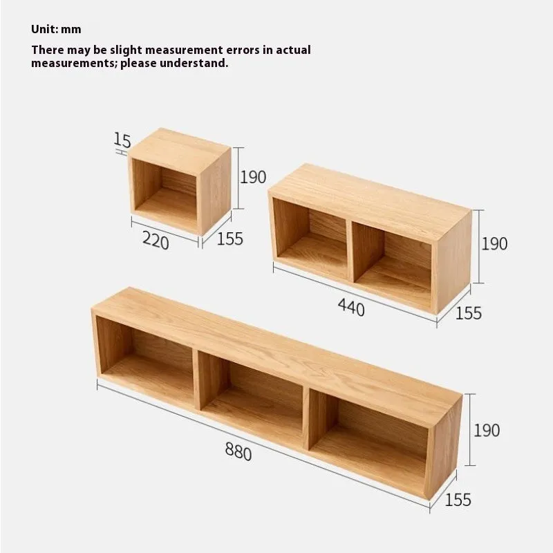 Solid white oak wall-mounted lattice shelf with multiple grids in wood colour, showing books and small decorations