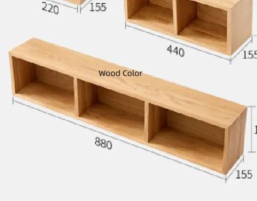 Solid white oak wall-mounted lattice shelf with multiple grids in wood colour, showing books and small decorations