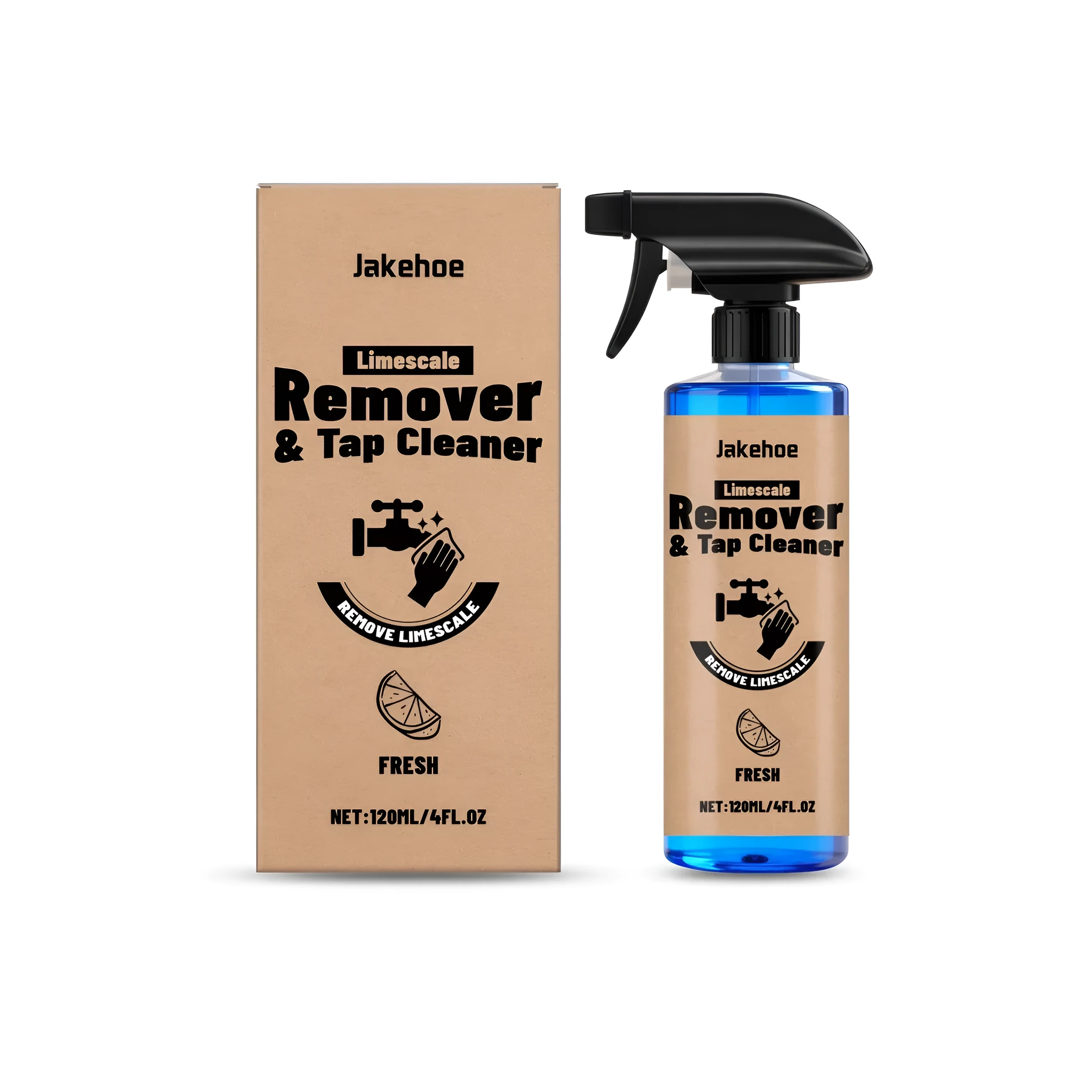 120ml liquid faucet cleaner in a bottle, used for descaling kitchen and bathroom taps