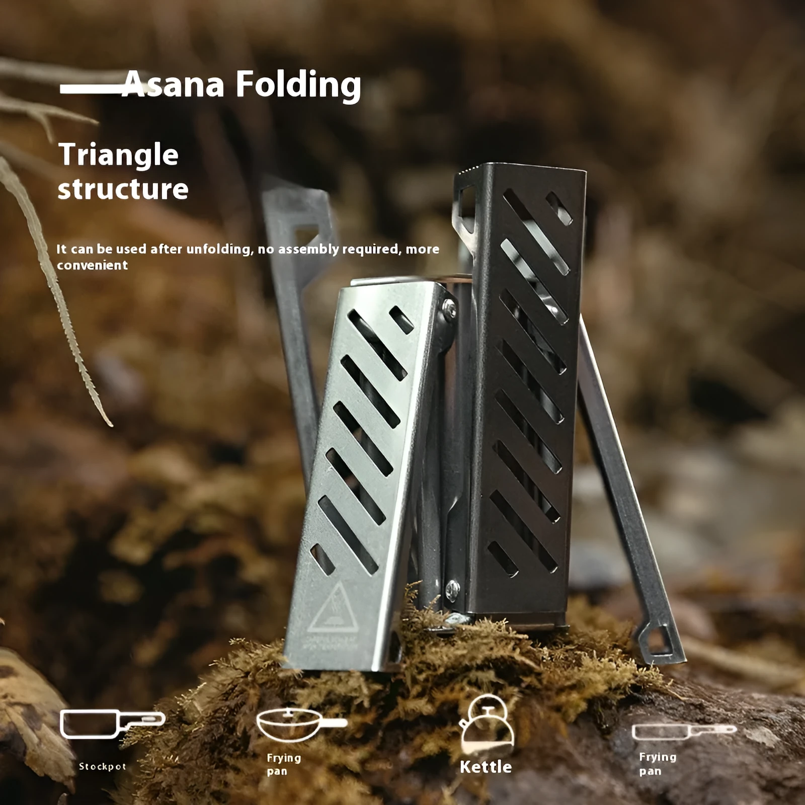 Hexagon-shaped foldable alcohol camping stove in black or silver measuring 9.5x8.5x15cm