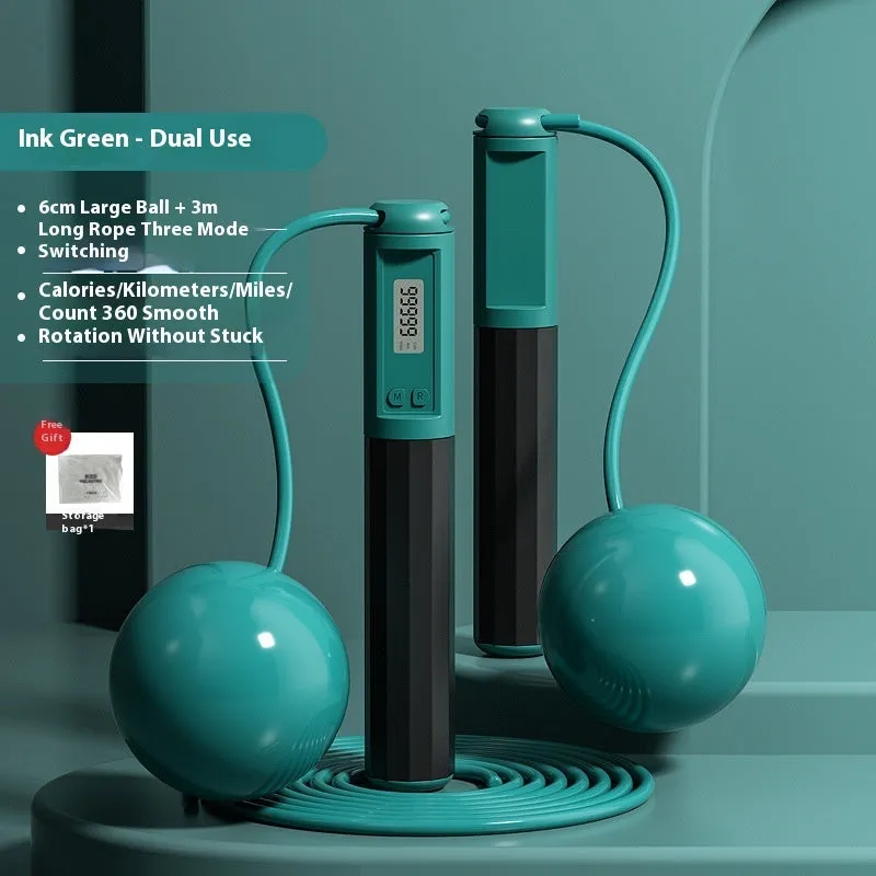 Smart counting skipping rope in light blue with ABS handle and big ball style, packed in stroller bag
