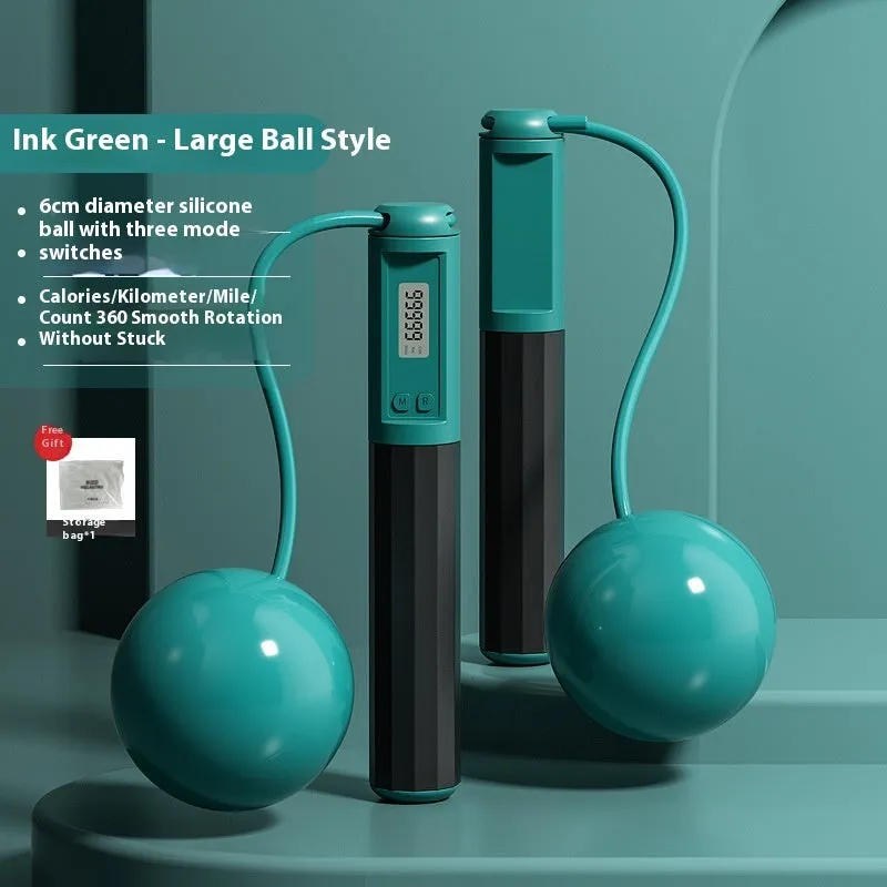 Smart counting skipping rope in light blue with ABS handle and big ball style, packed in stroller bag