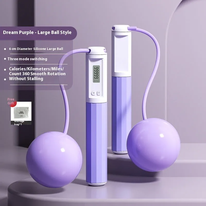 Smart counting skipping rope in light blue with ABS handle and big ball style, packed in stroller bag