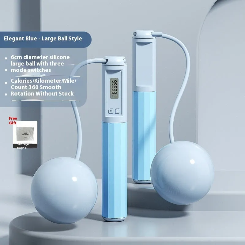 Smart counting skipping rope in light blue with ABS handle and big ball style, packed in stroller bag