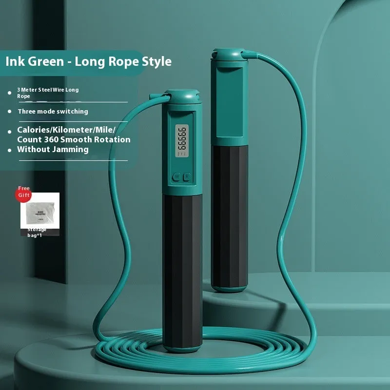 Smart counting skipping rope in light blue with ABS handle and big ball style, packed in stroller bag
