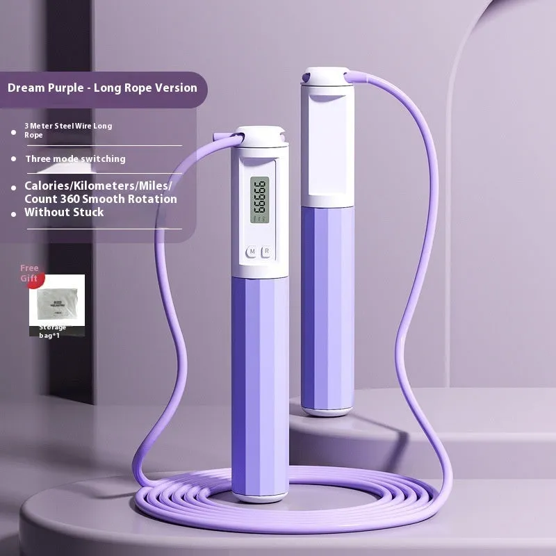 Smart counting skipping rope in light blue with ABS handle and big ball style, packed in stroller bag