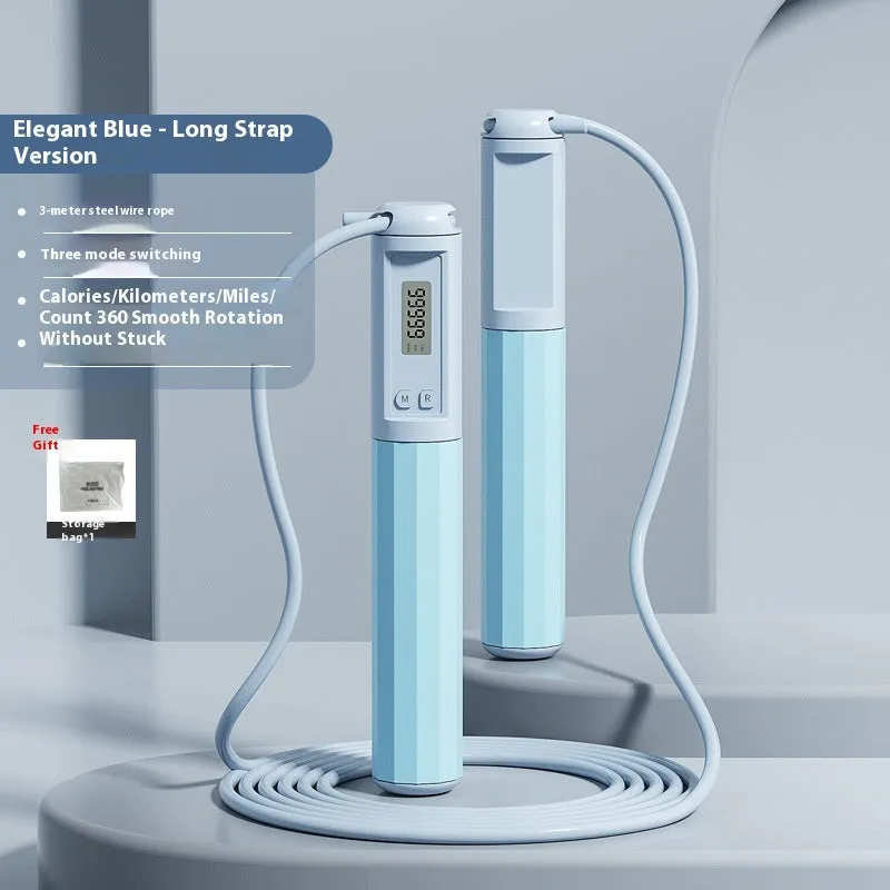 Smart counting skipping rope in light blue with ABS handle and big ball style, packed in stroller bag