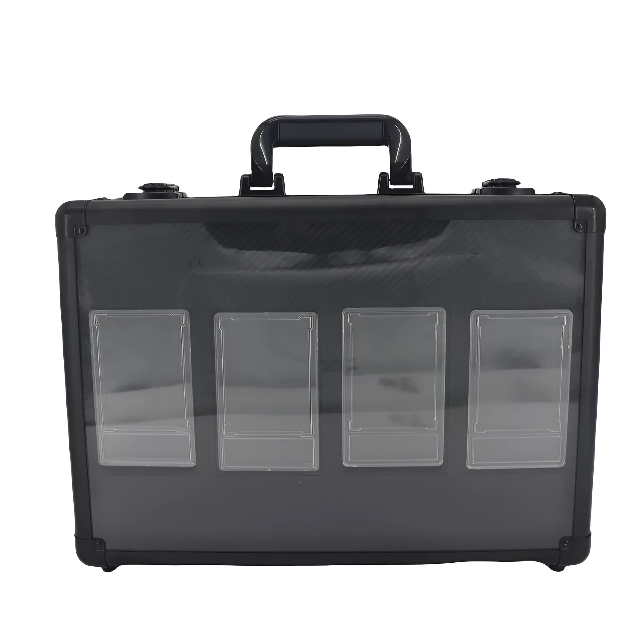 Black aluminium alloy three-slot portable magnetic brick storage box for PSA and BGS trading cards with handle