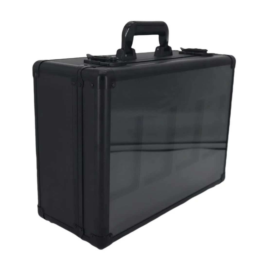 Black aluminium alloy three-slot portable magnetic brick storage box for PSA and BGS trading cards with handle