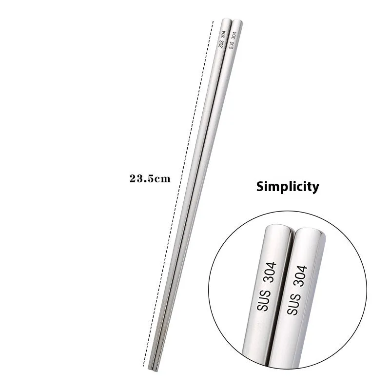 Pair of SUS 304 stainless steel square head chopsticks with solid colour modern simplicity design
