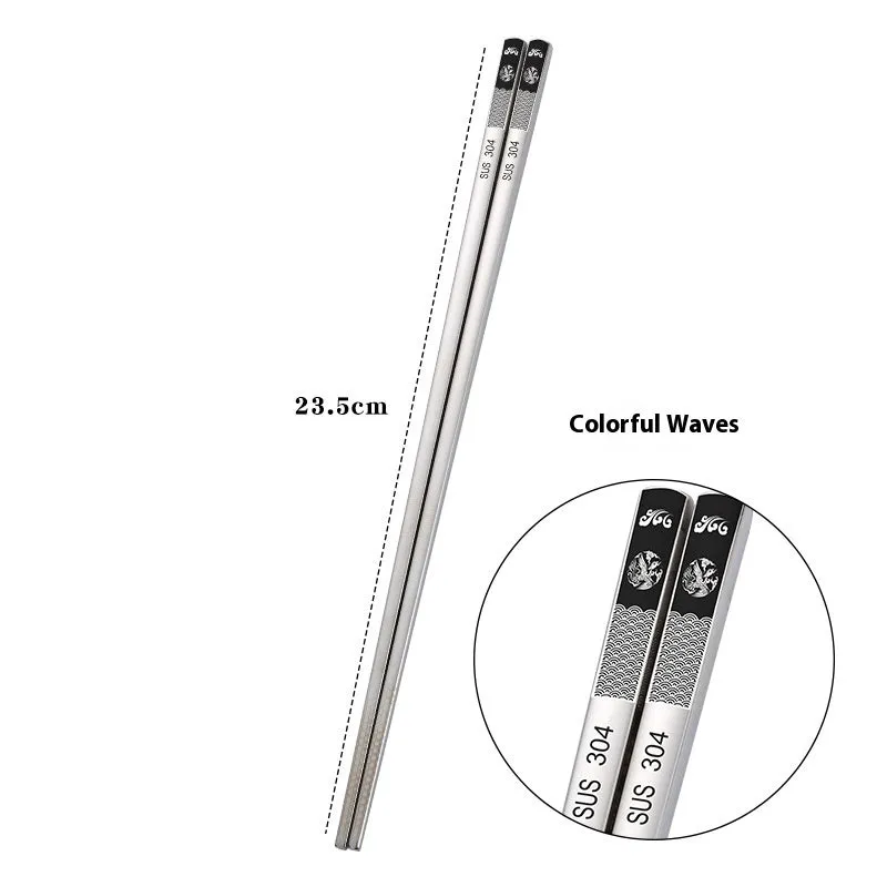 Pair of SUS 304 stainless steel square head chopsticks with solid colour modern simplicity design