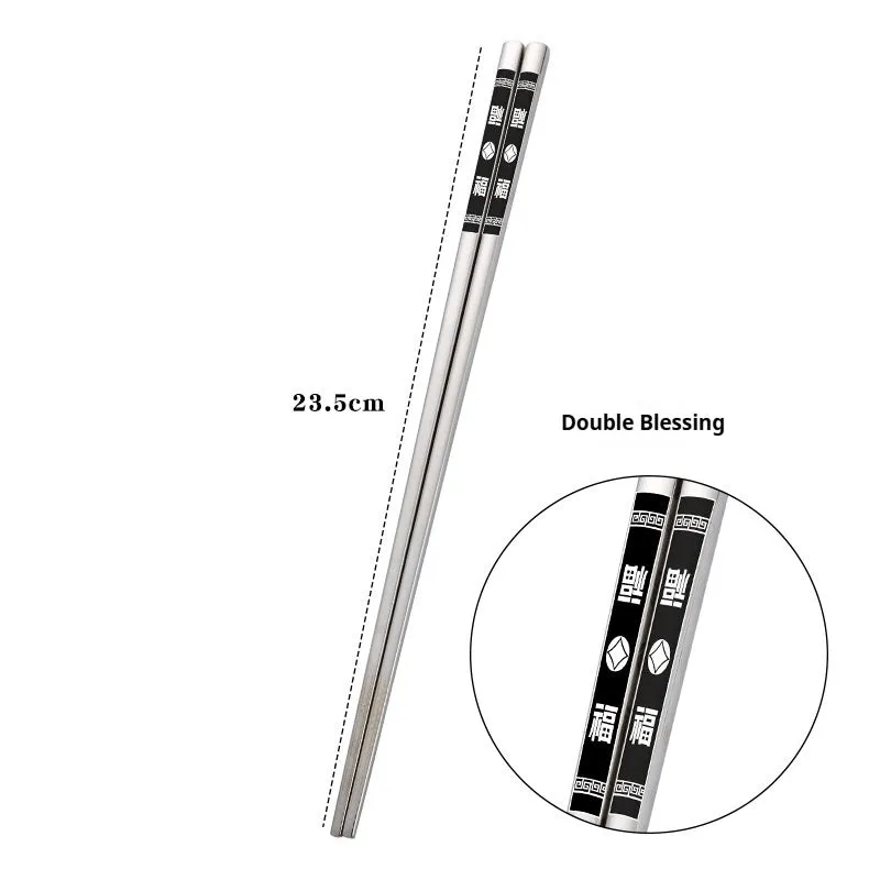 Pair of SUS 304 stainless steel square head chopsticks with solid colour modern simplicity design