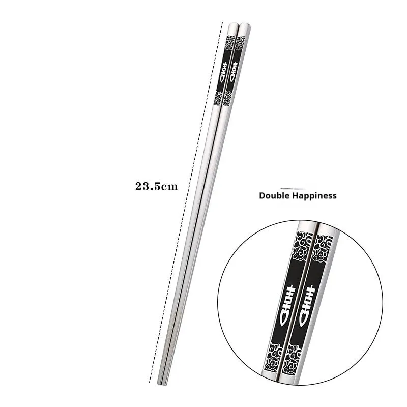Pair of SUS 304 stainless steel square head chopsticks with solid colour modern simplicity design