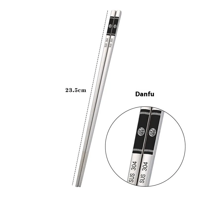 Pair of SUS 304 stainless steel square head chopsticks with solid colour modern simplicity design
