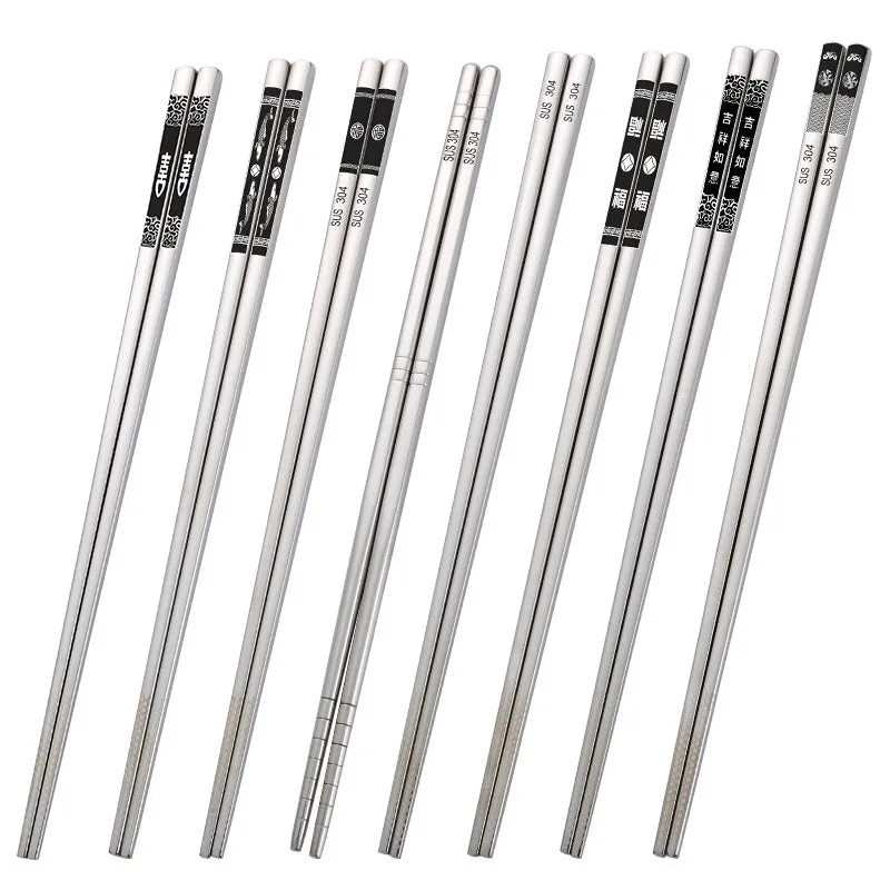Pair of SUS 304 stainless steel square head chopsticks with solid colour modern simplicity design