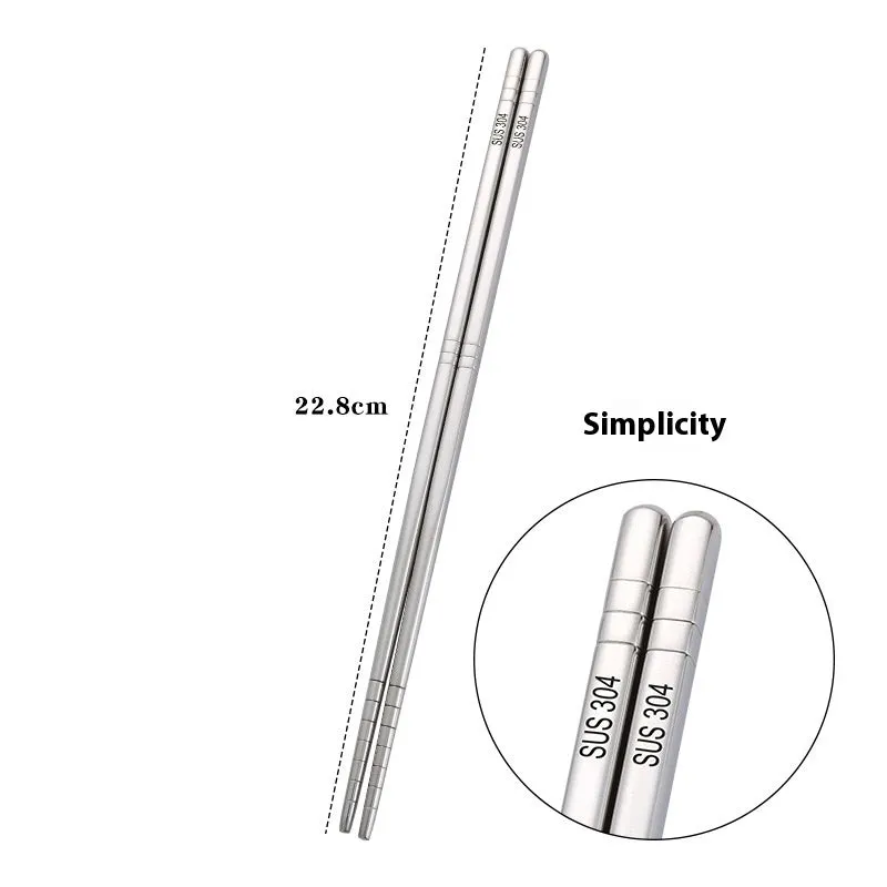 Pair of SUS 304 stainless steel square head chopsticks with solid colour modern simplicity design