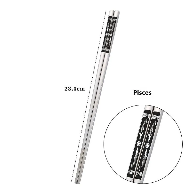 Pair of SUS 304 stainless steel square head chopsticks with solid colour modern simplicity design