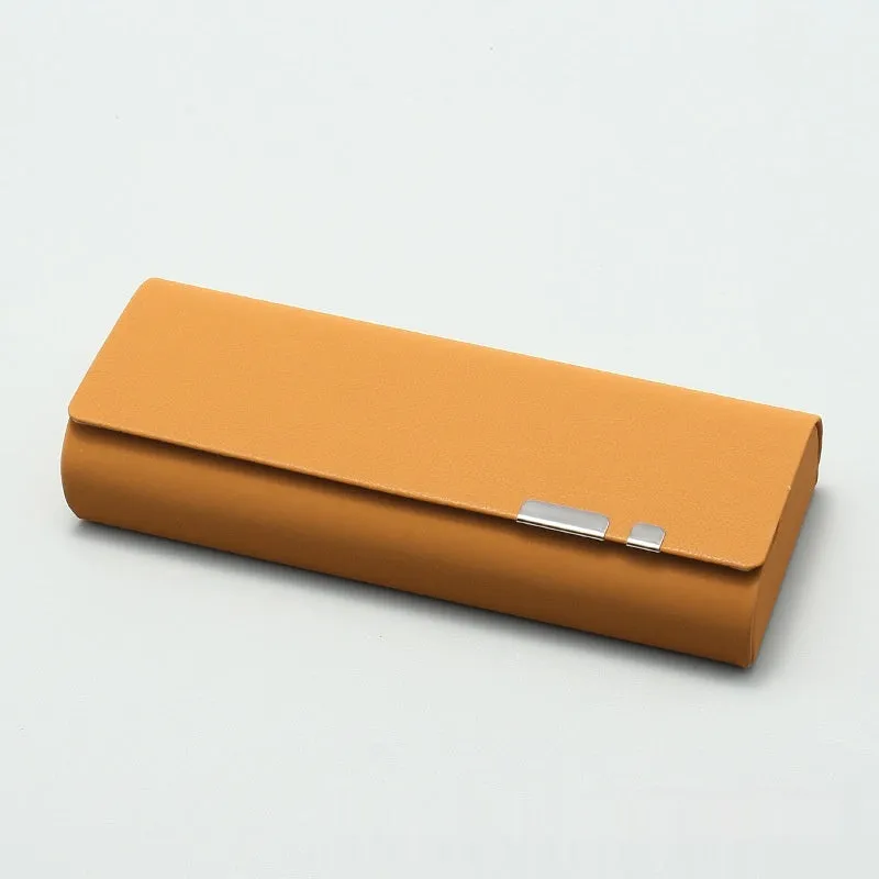 Handmade leather anti-pressure glasses case in brown, size 156x62x32mm, with stitching detail