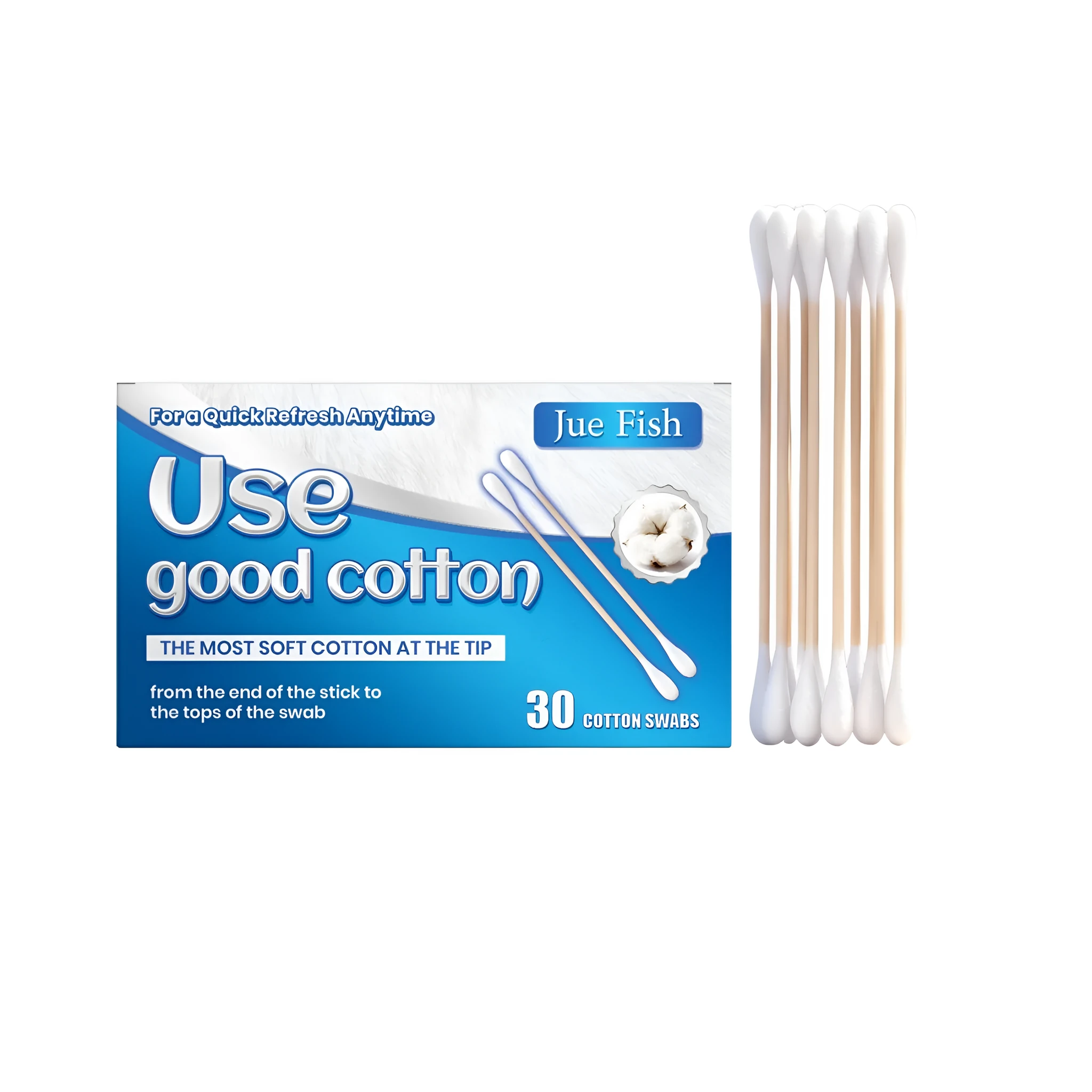 Double-headed cotton swabs with bamboo sticks, 30 pack, absorbent cotton tips on both ends