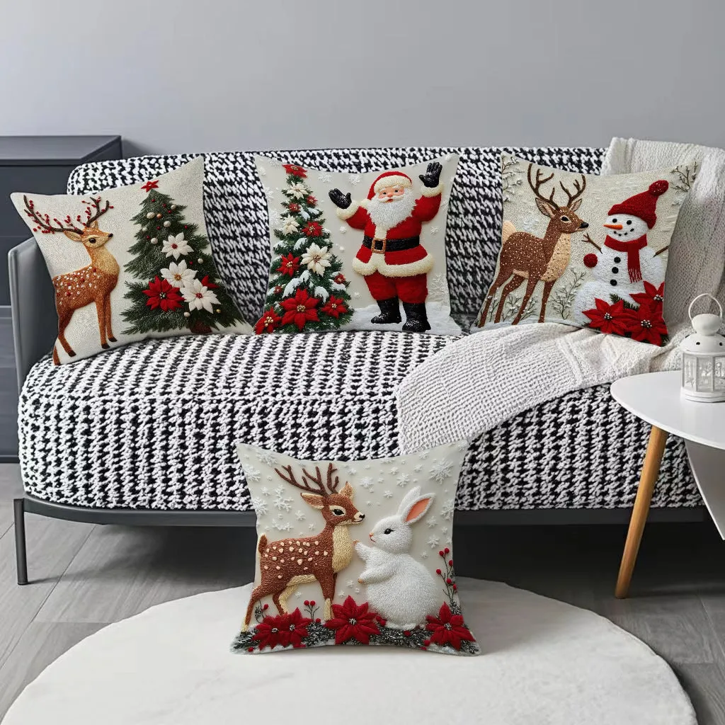 Christmas festival elk rabbit print linen pillow cover 45x45 cm for sofa decor