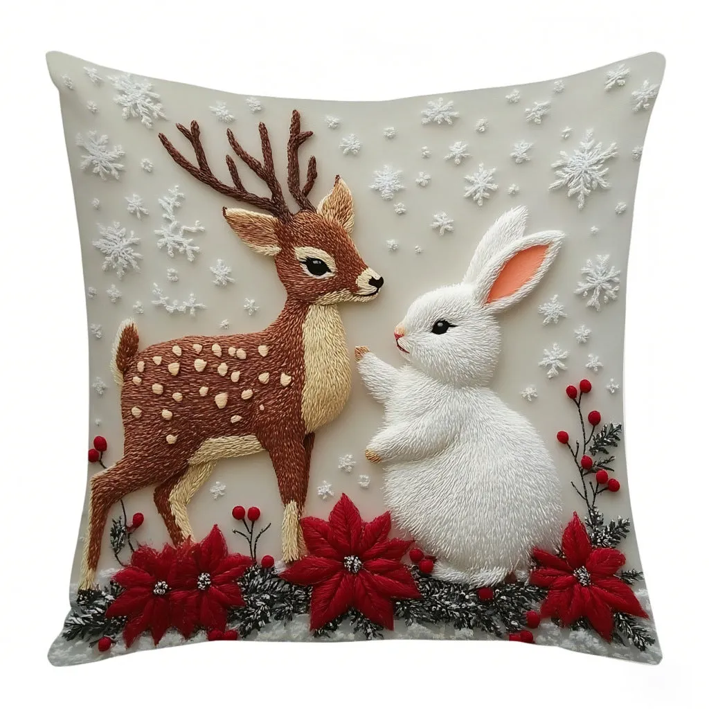 Christmas festival elk rabbit print linen pillow cover 45x45 cm for sofa decor