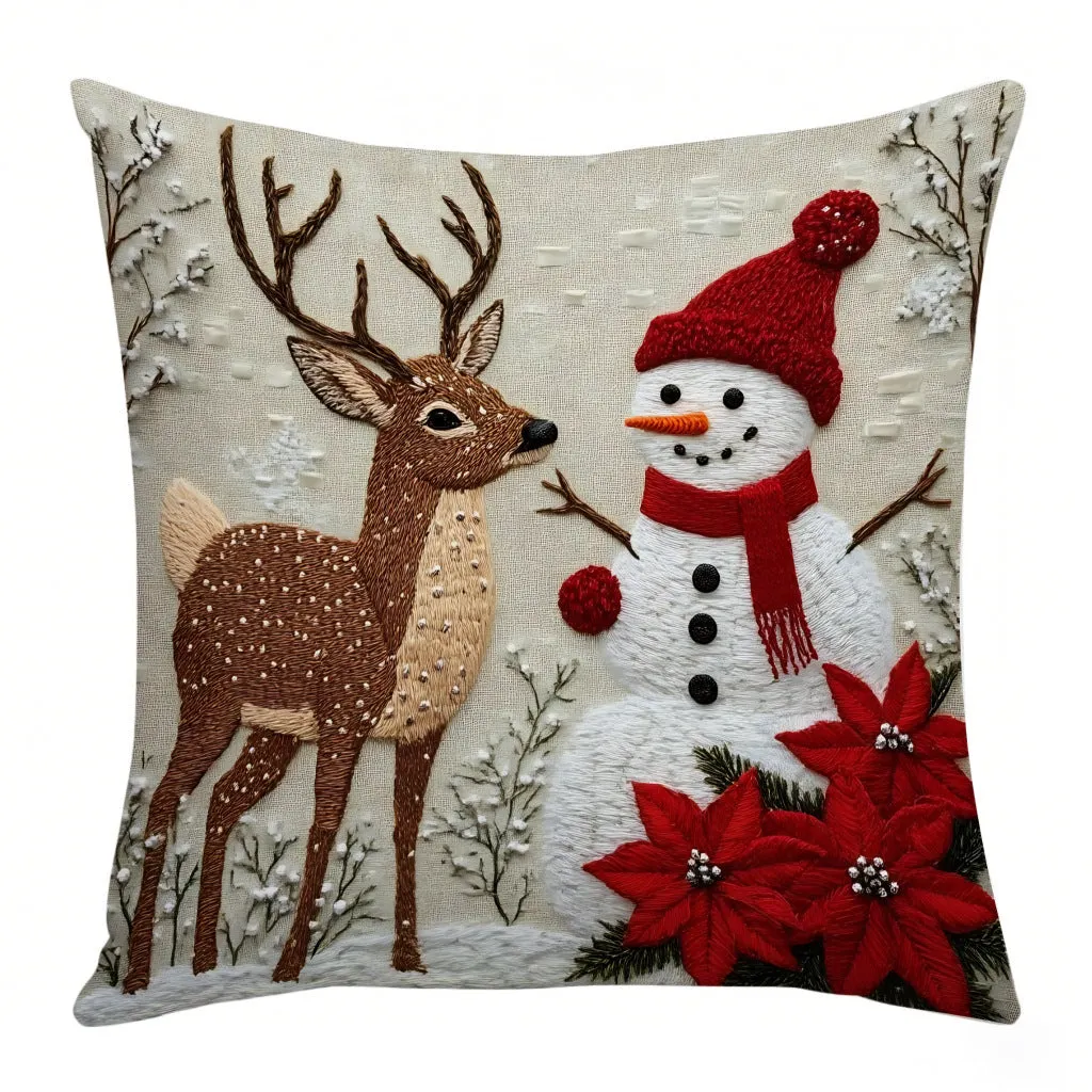 Christmas festival elk rabbit print linen pillow cover 45x45 cm for sofa decor