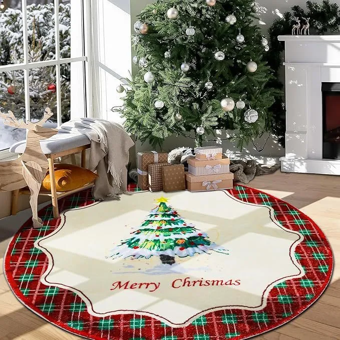 Crystal velvet anti-slip dots carpet in Christmas round design on a living room floor