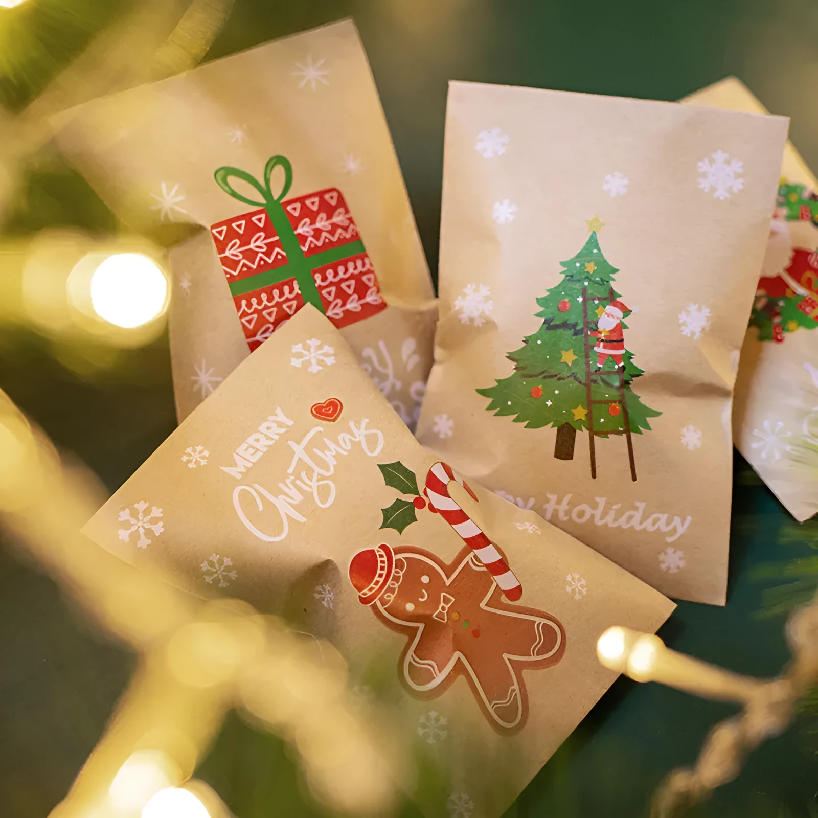 Retro kraft paper mini envelope set 24 pieces with stickers Christmas design 12.5x7.7cm