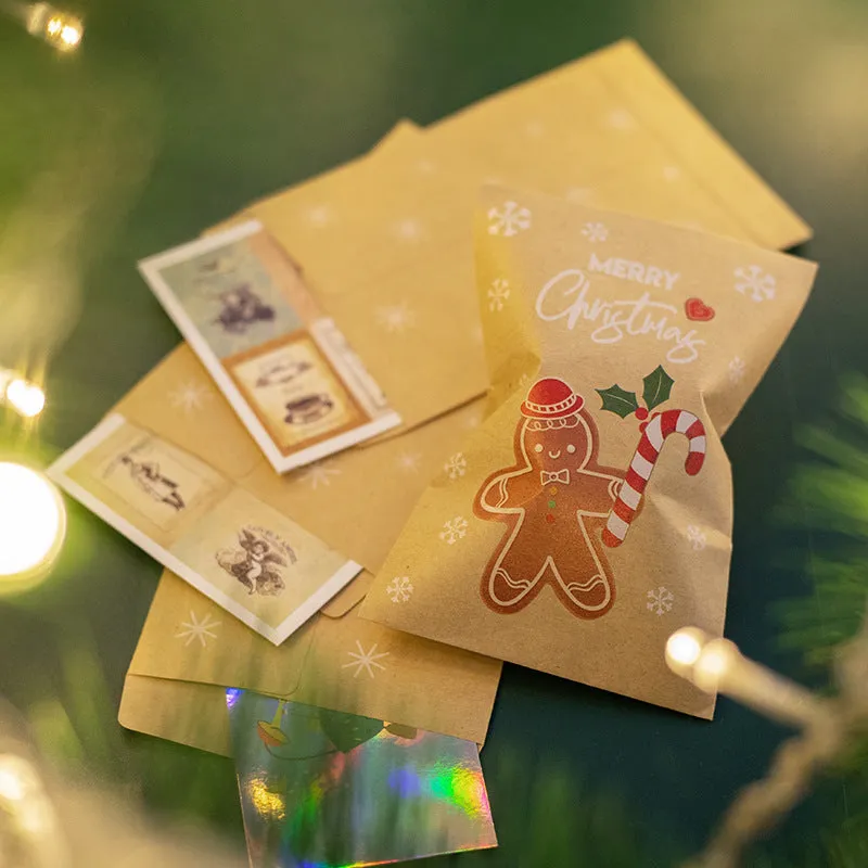 Retro kraft paper mini envelope set 24 pieces with stickers Christmas design 12.5x7.7cm