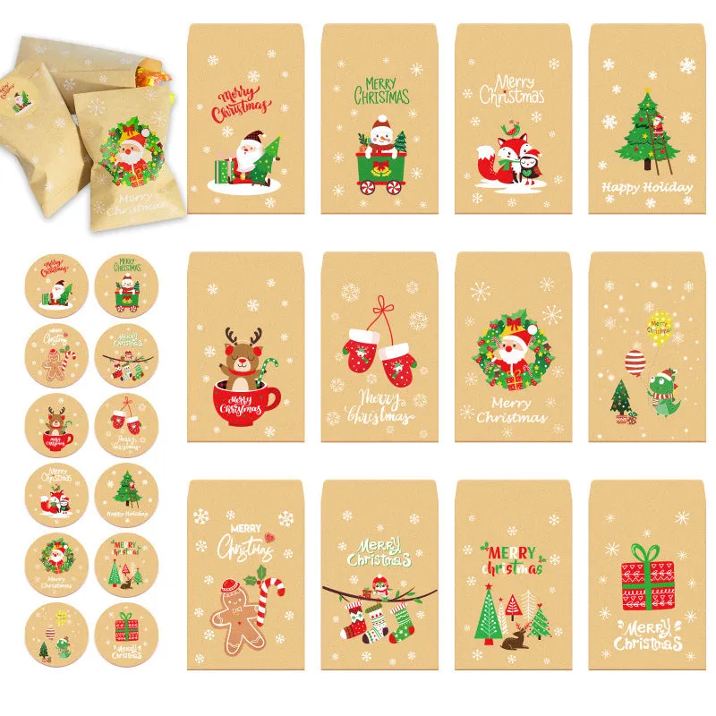 Retro kraft paper mini envelope set 24 pieces with stickers Christmas design 12.5x7.7cm
