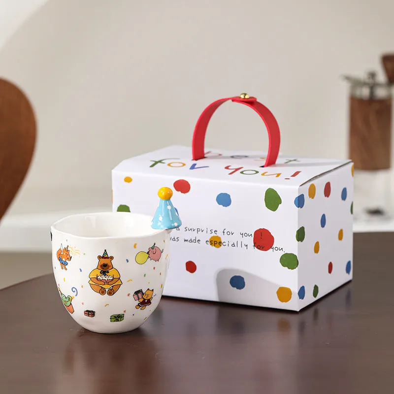 Ceramic double-layer hand-held coffee cup, 270ml, round shape, 9cm height, 7.7cm diameter