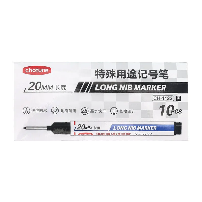 Waterproof quick-drying woodworking tile marker with 20mm long pen head in black, red, and blue colours