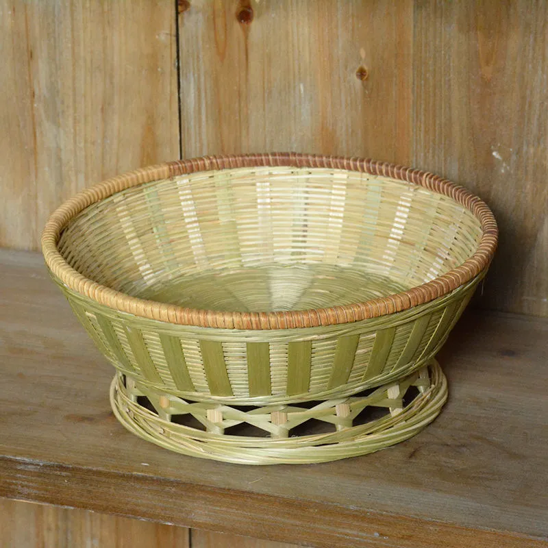 Handmade woven bamboo storage basket showing traditional craftsmanship and three size variations