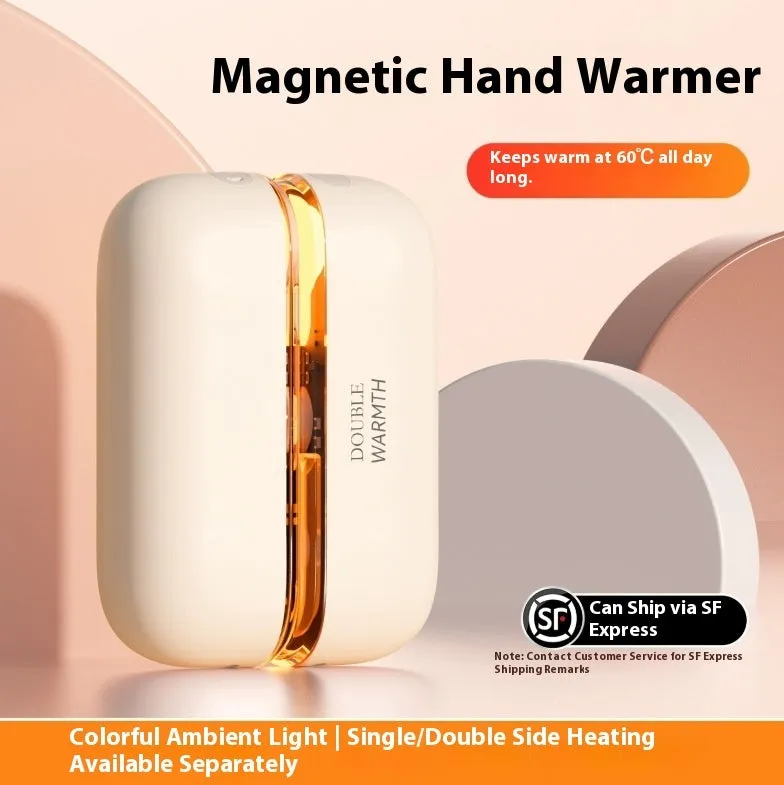 Magnetic hand warmer rechargeable USB compact portable fast charging in milky white